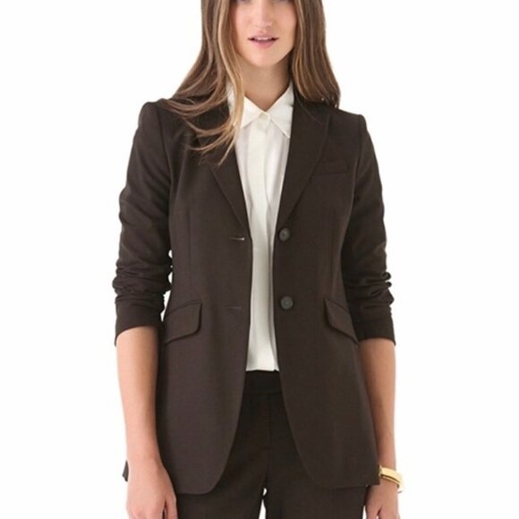 THEORY Andorie Blazer Wool Angora Jacket Purple Black 12 Career Business Dressy - Picture 1 of 7
